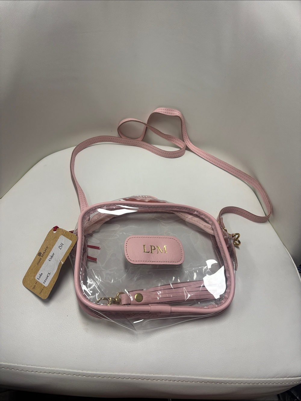 Jon Hart Design Clear Crossbody with Pink Trim and Monogram
